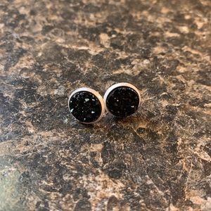 Black with Silver Druzy Studs